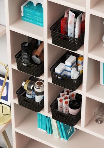 WYT 12-Pack Plastic Small Shelf Storage Weave Baskets for Organizing, Black - Image 7