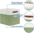 Temary 12 Inch Fabric Storage Cubes Storage Bins with Leather Handles, 4 Pack Cube Baskets Bins for Organizing Closet, Foldable Cloth Baskets for Shelves (White&Green) - Image 3