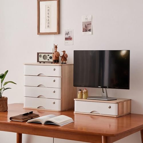 4-Tier Wooden Storage Cabinet, Dsmall File Cabinet, Office Supplies A4/Receipt File Organizer, Desk Storage Organizer With Lockable Drawers, Home Office Storage Cabinet,Wood+White40*28*40.5Cm - Image 3