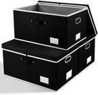 PRANDOM Storage Boxes with Lids [3-Pack] Fabric Collapsible Storage Bins Organizer Containers Baskets Cube with Cover for Home Bedroom Closet Office Nursery Black（23.4X15.9X11.5 by Prandom