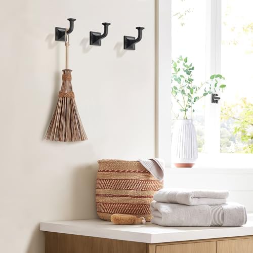 SAILING 5 Pack Coat Hooks - Matte Black Robe Hooks Decorative Wall Hooks for Bathroom Bedroom Kitchen Towel Robe Clothes Cabinet Closet Bathroom Hardware - Image 4
