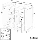 Flieks 36" Bathroom Vanity Without Sink, Cabinet Base Only, Six Drawers, Multi-Functional Drawer Divider, Adjustable Shelf, White - Image 2