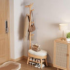 AQIMUELE Shoe Bench with Coat Rack, Shoe Rack with 9 Hooks, Natural by AQIMUELE