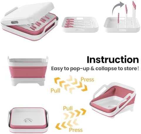 Volnamal Collapsible Wash Basin with Drying Rack & Drain Plug (Pink) - Image 5