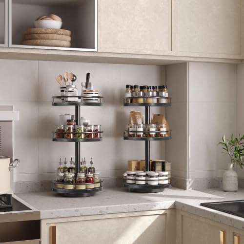 HOOBRO Lazy Susan Organizer, Rotating Spice Rack, 3-Tier Organizer, Turntable Spice Rack, Vertical Storage Organizer, for Kitchen Countertop, Vanity, Dining Table, Black BB09TL01 - Image 6