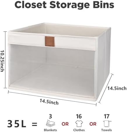 Linen Closet Organizers and Storage, Closet Storage Bins Basket Organizer, Foldable Organization Baskets with Mesh Window for Clothes Towels and Toys, 14.5" x 14.5" x 10.25", Beige, 4 pack - Image 3
