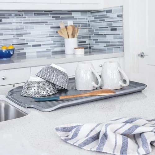 Better Houseware Drain Boards for Kitchen Counter 19.6 x 15.6 x 1.5 Black Dish Drainer Mat Shields Countertops from Water Damage - Image 3
