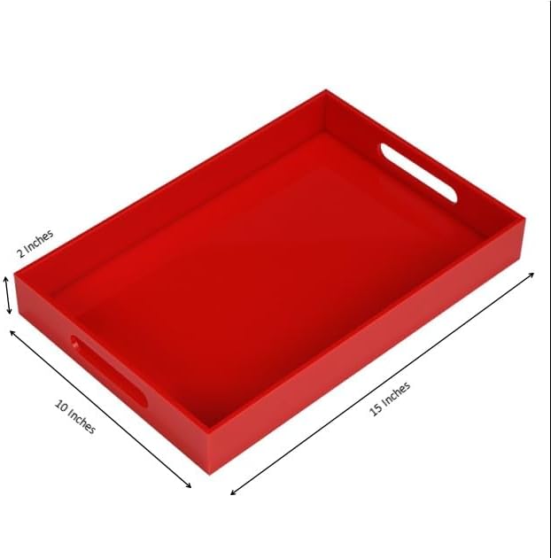 Sturdy Red Acrylic Serving Tray with Handles - 10x15Inch, Coffee, Appetizer, Breakfast, Butler Tray - Kitchen Countertop & Vanity Table Organizer - Image 2