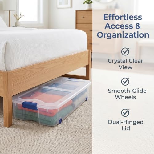Under Bed Storage Bin 66 Quart, Clear Rolling Container with Wheels & Lid (1 Pack) - Image 6