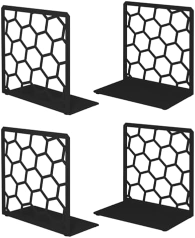 GEOMOD Premium Geometric Black Honeycomb Bookends for Shelves, Metal Book Ends Office, L-Shaped Stopper, Rustproof Decorative Unique Home, 6.25 (L) x 6 (W) inches, 2 Pairs - Geomod, (Pair of 2) by Geomod