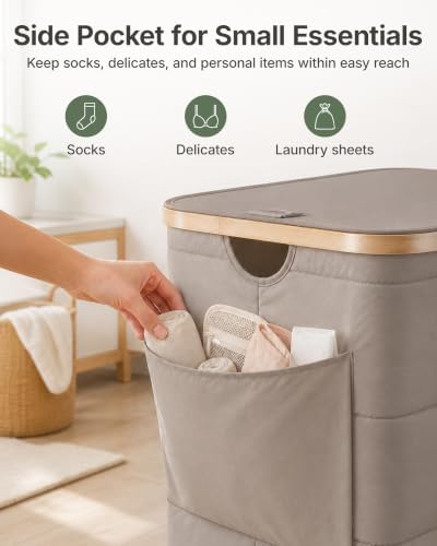 MIZATTO 2 Section Laundry Hamper with Lid, 140L Quilted Puffer Basket - Image 3