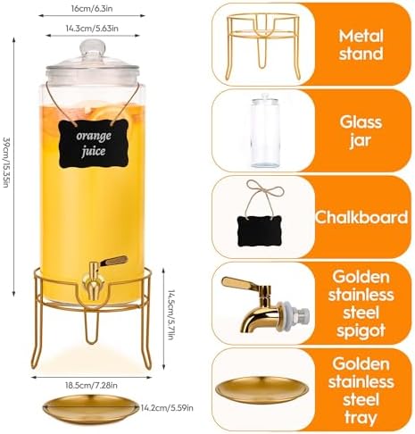 Drink Dispensers for Parties, 1 Pack 1.5 Gallon Beverage Dispenser with Stand, Drink Dispenser With Glass Lid, juice dispensers for parties - Image 2