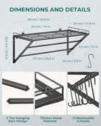 OROPY 23" Pot Rack Wall Mounted, Pot Organizer with 2 Tier Hanging Rails - Image 4