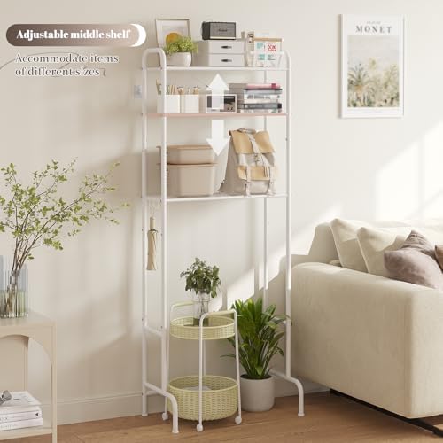 STDDRE 3-Tier Over The Toilet Storage Space Saver with Paper Holder Freestanding Rack Metal Bathroom Shelves with Hooks Above The Toilet Storage Shelf (White, 3 Tier) - Image 5