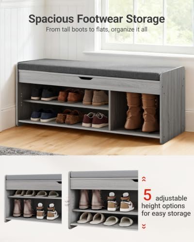 Amada 39.4" Shoe Storage Bench, Entryway Bench with Cushioned Seat, Gray - Image 3