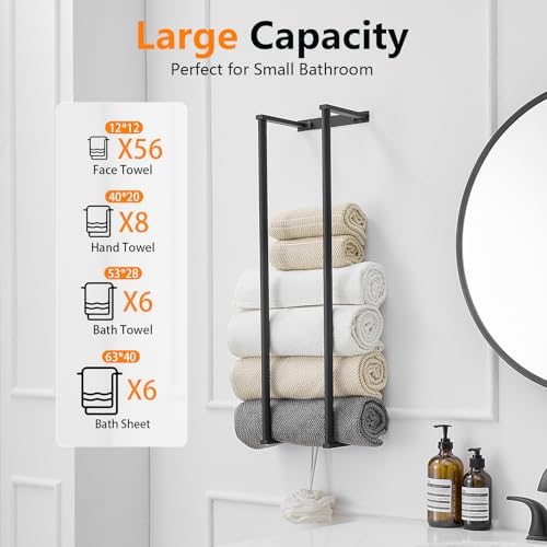 BWE Matte Black Towel Racks for Bathroom 28" Towel Holder for Rolled Towels - Image 3