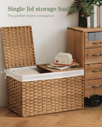 SETVSON Storage Basket with Lid, 2-Lid PE Rattan Storage Bin, Natural - Image 4