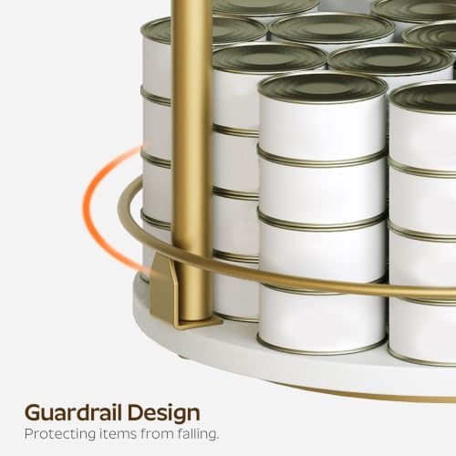 Yatiney 3-Tier Lazy Susan, Rotating Spice Rack, Spinning Organizer, Industrial Turntable Spice Rack for Cabinet, Kitchen Countertop, Pantry, White and Gold SR23DW - Image 6