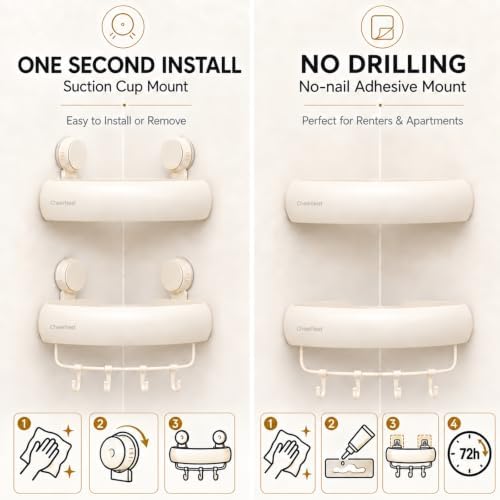 Corner Shower Caddy Suction Cup, Removable Bath Organizer Shelf - Image 3