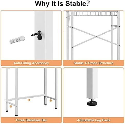 Kalrin Over-The-Toilet Storage Rack, 4-Tier Bathroom Organizer Shelf Over Toilet with Adjustable Shelf and Basket, Freestanding Space Saver Bathroom Shelves Above Toilet for Room (Pure White) - Image 5