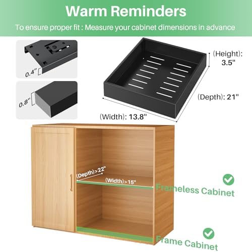 Pull out Cabinet Organizer, 21"Deep, Heavy Duty Full-Extension Slide out Drawers for Kitchen Cabinets with Nano Adhesive, Roll Out Shelf Sliding Cabinet for Pots, Bathroom, Pantry, Under Sink, Black - Image 2
