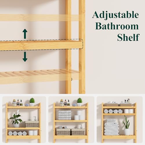 Smiry Bamboo Over The Toilet Storage Cabinet, 3 Tier, Natural - Image 3