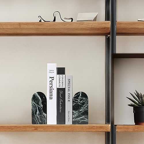 Koville Italian Natural Marble Bookends for Shelves, Decorative Book Ends, 7lbs Heavy-Duty Marble Book Holders, Bookshelf Apartment Decor for Normal Books/CD/Video Games(Verde Remeggiato) - Image 4