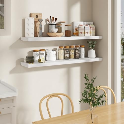 Fun Memories White Floating Shelves 55 Inch Long, 9.3 Inch Deep Floating Shelf for Wall, Living Room, Bedroom, Kitchen, Large Deep Wall Shelves with Invisible Bracket for Books, Decor - Image 2