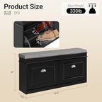 Haotian Black Storage Shoe Bench with Two Flip Drawers - Image 2
