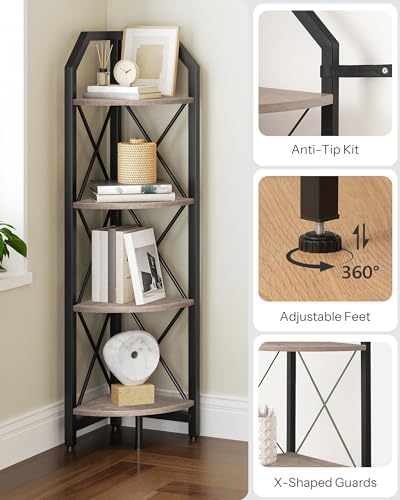 CHOEZON 4-Tier Corner Shelf, Industrial Corner Bookshelf, 47.6" Corner Storage Stand, Plant Stand Display Shelf, Corner Bookcase for Bedroom, Living Room, Home Office, Greige and Black TCJ09BG - Image 4