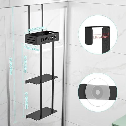 Bethom 3 Tier Over The Door Towel Rack, Hanging Towel Rack, Matte Black - Image 5