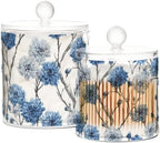 Washable Chinese Style Cornflower Qtip Holder Waterproof Dustproof Apothecary Jars with Lids For Bathroom Cotton Swabs Makeup Sponges Floss Picks Bath Salts 2 Pack - Image 2