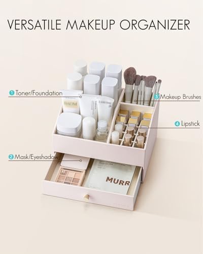 VLANDO 2-Layer Vanity Organizer with Drawers for Vanity,Apricot White - Image 3