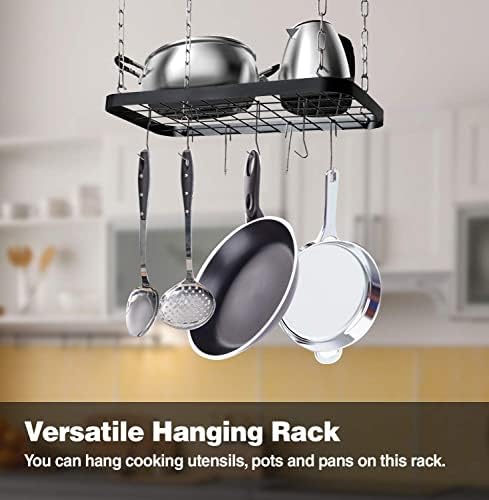 Hanging Pots and Pans Organizer Rack for Ceiling Wall Mount Grid Kitchen Pot Storage Shelves for Utensils, Cookware with 8 S Hooks (24.4 x 11.8 x 1.2 inches)- JACKCUBE DESIGN MK397B - Image 5