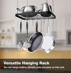 Hanging Pots and Pans Organizer Rack for Ceiling Wall Mount Grid Kitchen Pot Storage Shelves for Utensils, Cookware with 8 S Hooks (24.4 x 11.8 x 1.2 inches)- JACKCUBE DESIGN MK397B - Image 5