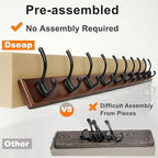 Dseap Coat Rack Wall Mounted: 10-Hooks, 38-1/4" Long, 16" Hole to Hole, Wood Coat Hooks Wall Mounted, Hook Rack, Hook Rail, Hooks for Hanging Coats, Light Walnut & Black - Image 3