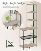CHOEZON 6-Tier Corner Shelf, Industrial Corner Bookshelf with Desk Top, Diamond-Shaped Storage Shelves, Display Stand for Small Spaces, Living Room, Home Office, Foyer, Greige and Black TCJ70BG - Image 5