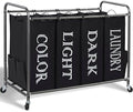 STORAGE MANIAC 4 Section Laundry Sorter Rolling Laundry Hamper, Label Black by STORAGEMANIAC