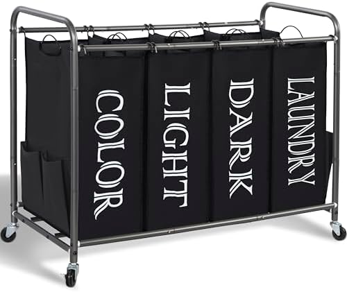 STORAGE MANIAC 4 Section Laundry Sorter Rolling Laundry Hamper, Label Black by STORAGEMANIAC