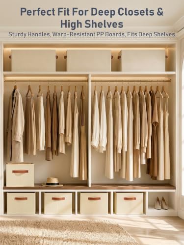 DIMJ 10 Pack Large Closet Storage Baskets Bins for Shelves, Collapsible Fabric Closet Organizers and Storage with Polyester Handles, Decorative Baskets for Organizing Clothes, Linen Closet 16x12x10 - Image 3