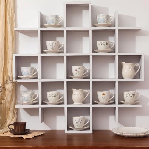 Suzile 5x5 Wall Shelf for Tea Cups Saucers, Rustic Wood Rack, White by Suzile