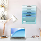 EASEPRES 6 Tier Mesh Hanging Wall File Organizer, Desk Vertical Mail Paper Document Folder Holder Rack with Bottom Tray and Nametag Label for Office Home School, Blue - Image 6