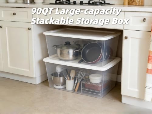 Clear Storage Bins with Lids, 90 Qt 2-Pack Stackable Plastic Totes - Image 3