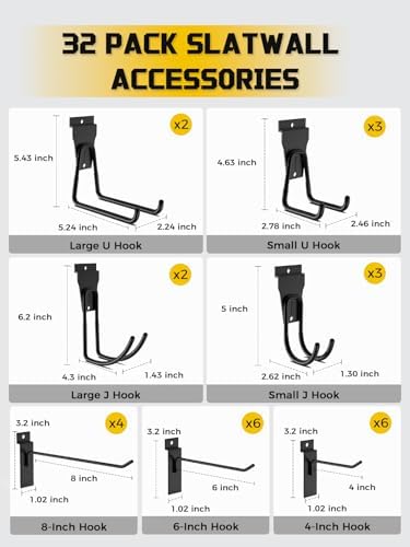AZUNO 32Pcs Slatwall Accessories Set with 4 Slatwall Baskets & 26 Multi-Sized Slatwall Hooks and 2 Heavy-Duty Storage Straps for Garage, Workshop, and Home Organization Storage - Image 3