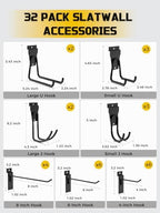 AZUNO 32Pcs Slatwall Accessories Set with 4 Slatwall Baskets & 26 Multi-Sized Slatwall Hooks and 2 Heavy-Duty Storage Straps for Garage, Workshop, and Home Organization Storage - Image 3
