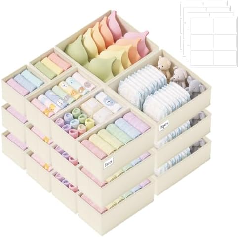 Drawer Organizer Storage for Clothes, Socks, 21 Pack, Beige by SIXDOVE
