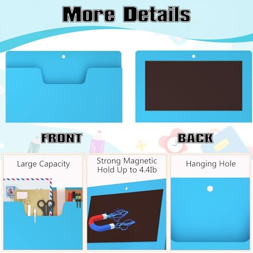 MFTEK Magnetic File Holder 6 Pockets Paper Holder, Hanging File Organizer Horizontal Magnetic Mail Letter Folder Office Supplies Storage for Cabinets, Whiteboard, Refrigerator - Image 3