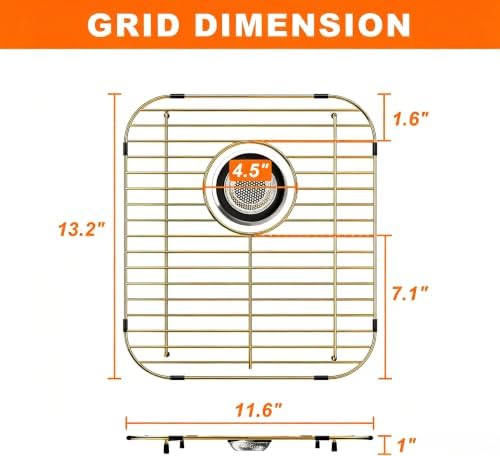 SANNO Kitchen Sink Grates Bottom Grid, Sink Bottom Grid for Kitchen, Metal Sink Grate with Rear Hole Stainless Steel Sink Protector Grid for Kitchen 13" L x 11.6" W - Image 2