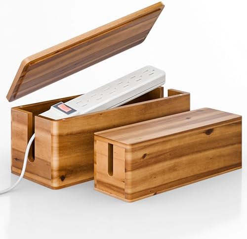 TIDITA Set 2 Sizes Wooden Cable Management Box Round Edge, Magnetic Lid by TIDITA