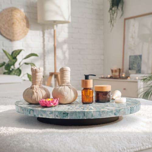 Reallnaive Mother of Pearl Lazy Susan, Round, Blue Floral Petal - Image 4